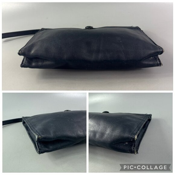 Authentic Vintage Bottega Veneta Navy Blue Leather Wristlet Clutch Made in Italy